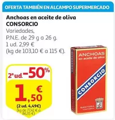 Oferta de Consorcio - Anchoas En Aceite De Oliva por 2,99€ en Alcampo