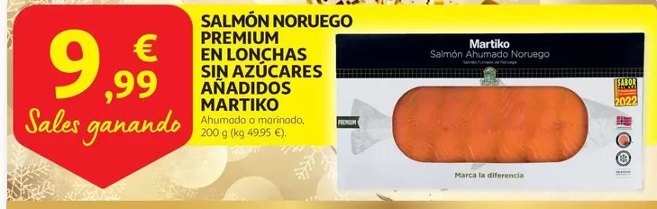 Oferta de Martiko - Salmon Noruego Premium En Lonchas Sin Azucares Anadidos por 9,99€ en Alcampo