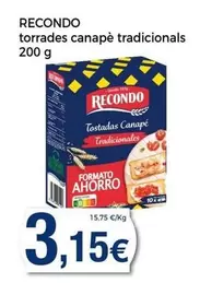 Oferta de Recondo - Torrades Canapé Tradicionals por 3,15€ en Keisy