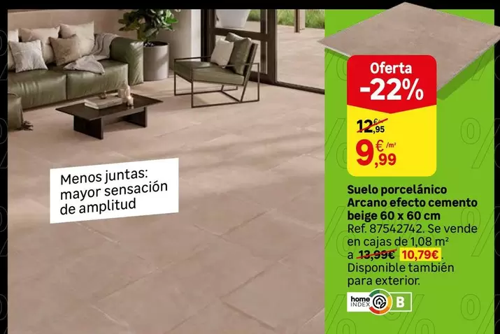 Oferta de Suelo Porcelanico Arcano Efecto Cemento Beige 60 X 60 Cm por 9,99€ en Leroy Merlin