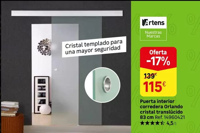 Oferta de Cristal - Puerta Interior Corredera Orlando  Translúcido por 115€ en Leroy Merlin