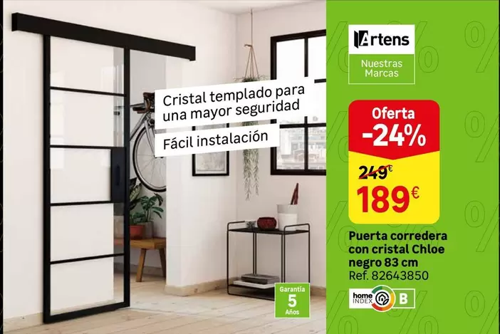 Oferta de Cristal - Puerta Corredera Con  Choie Negro por 189€ en Leroy Merlin