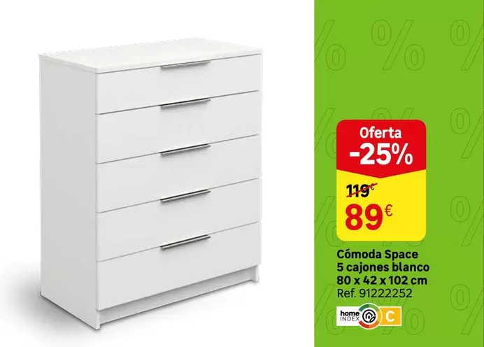 Oferta de Space - Cómoda  5 Cajones Blanco por 89€ en Leroy Merlin