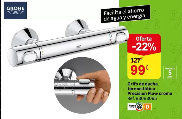 Oferta de Grohe - Grifo De Ducha Termostatico Precision Flow Cromo por 99€ en Leroy Merlin