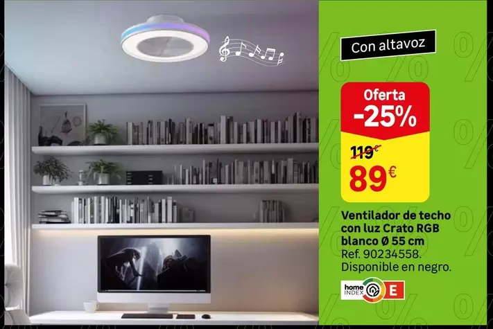 Oferta de Blanco - Ventilador De Techo Con Luz Crato Rb por 89€ en Leroy Merlin