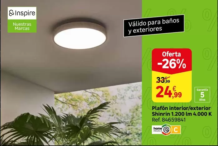 Oferta de Plafon Interior/exterior Shiningin 1,200 Lm por 24,99€ en Leroy Merlin