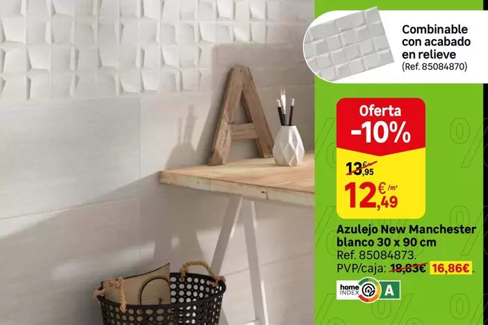 Oferta de Azulejo New Manchester Blanco por 12,49€ en Leroy Merlin