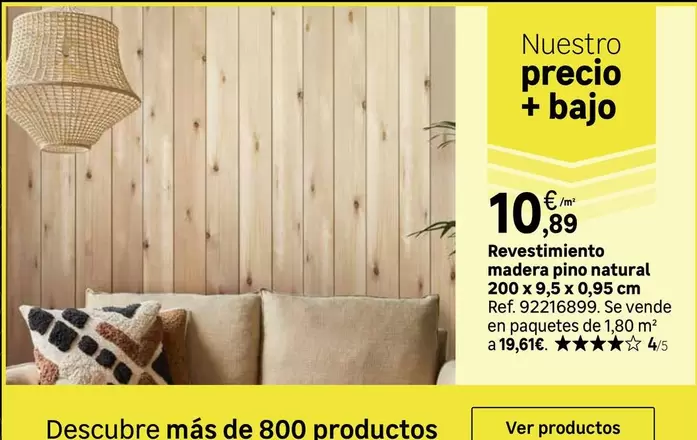 Oferta de Revestimiento Madera Pino Natural por 10,89€ en Leroy Merlin