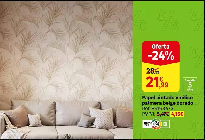 Oferta de Papel Pintado Vinitico Palmera Beje Dorado por 21,99€ en Leroy Merlin