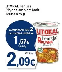 Oferta de Litoral - Llenties Riojana Amb Embotit por 2,09€ en Supermercats Jespac