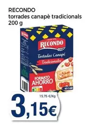 Oferta de Recondo - Torrades Canapé Tradicionals por 3,15€ en Supermercats Jespac