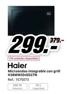 Oferta de Haier - Microondas Integrable Con Grill H38mwlid4id27n por 299€ en MediaMarkt