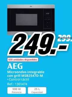 Oferta de AEG - Microondas Integrable Con Grill MSB2547D-M por 249€ en MediaMarkt