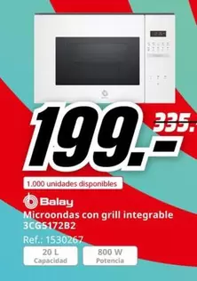 Oferta de Balay - Microondas Con Grill Integrable por 199€ en MediaMarkt