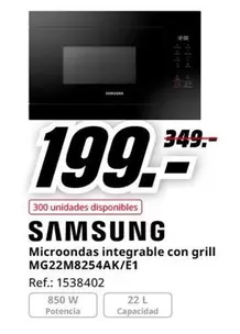 Oferta de Samsung - Microondas Integrable Con Grill MG22M8254AK/E 1 por 199€ en MediaMarkt