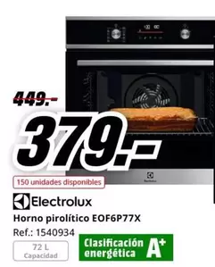 Oferta de Electrolux - Horno Pirolitico EOF6P77X por 379€ en MediaMarkt