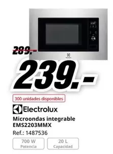 Oferta de Electrolux - Microondas Integrable EMS2203MMX por 239€ en MediaMarkt