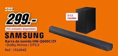 Oferta de Samsung - Barra De Sonido Hw-q600cm/zf por 299€ en MediaMarkt