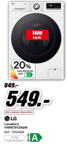 Oferta de LG - Lavadora F4wr7013agw por 549€ en MediaMarkt