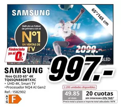 Oferta de Samsung - Neo Qled 65" 4k Tq65qn88dbtxxc por 997€ en MediaMarkt