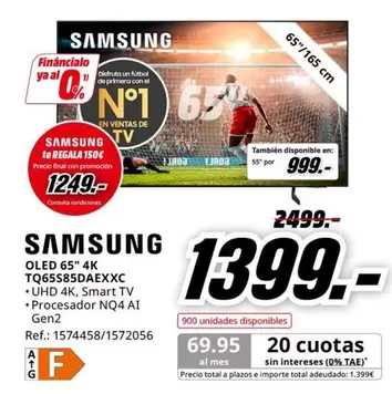 Oferta de Samsung - Oled 65" 4k Tq65s8sdEAxxc por 1399€ en MediaMarkt