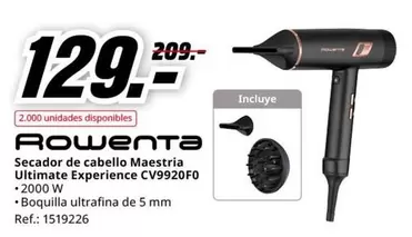 Oferta de Rowenta - Secador De Cabello Maestria Ultimate Experience CV9920F0 por 129€ en MediaMarkt