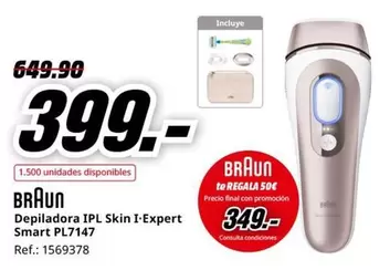 Oferta de Braun - Depiladora Ipl Skin I-expert Smart Pl7147 por 399€ en MediaMarkt