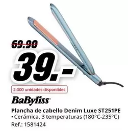 Oferta de Babyliss - Plancha De Cabello Denim Luxe ST251PE por 39€ en MediaMarkt