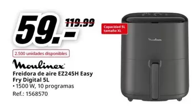 Oferta de Moulinex - Freidora De Aire Ez245h Easy Fry Digital 5l por 59,99€ en MediaMarkt