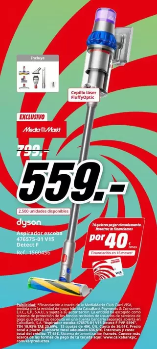 Oferta de Dyson - Aspirador Escoba 476575-01 V15 Detect F por 559€ en MediaMarkt