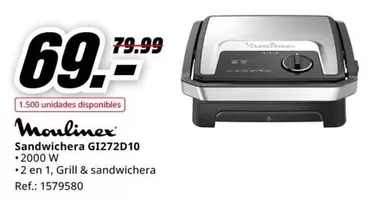 Oferta de Moulinex - Sandwichera GI272D10 por 69,99€ en MediaMarkt