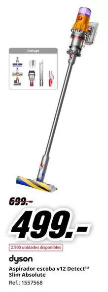 Oferta de Dyson - Aspirador Escoba V12 DetectTM Slim Absolute por 499€ en MediaMarkt