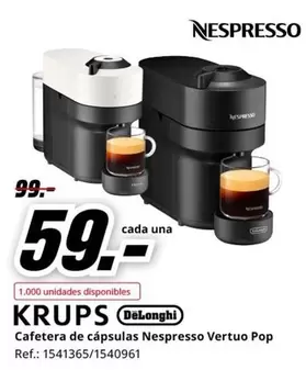 Oferta de DeLonghi - Cafetera De Capsulas Nespresso Vertuo Pop por 59€ en MediaMarkt