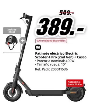 Oferta de Rueda - Patinete Eléctrico Scooter 4 Pro (2nd Gen) + Casco por 389€ en MediaMarkt