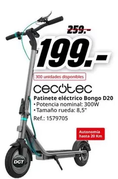 Oferta de Cecotec - Patinete Eléctrico Bongo D20 por 199€ en MediaMarkt