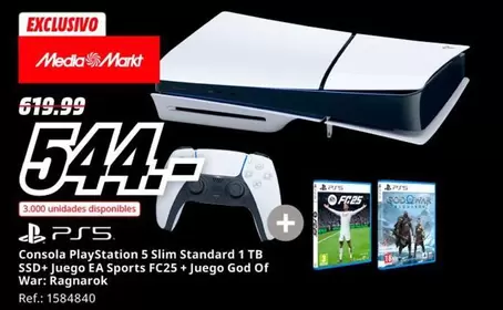 Oferta de PlayStation - Consola Playstation 5 Slim Standard 1 Tb Ssd+ Juego De A Sports FC25 + Juego Gold Of War: Ragnarok por 544€ en MediaMarkt