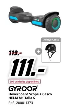 Oferta de GYROOR - Hoverboard Scope + Casco HELM M1 Talla S por 111€ en MediaMarkt