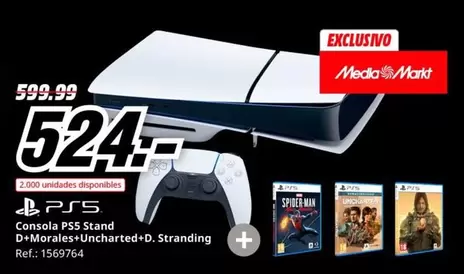 Oferta de Sony - Consola PS5 Stand D+Morales+Uncharted+D. Stranding por 524€ en MediaMarkt