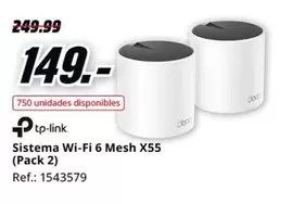 Oferta de TP-LINK - Sistema Wi-Fi 6 Mesh X55 (Pack 2) por 149€ en MediaMarkt