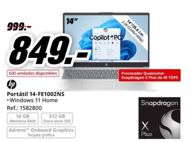 Oferta de Plus - Portatil 14-fe1002ns por 849€ en MediaMarkt