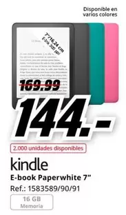 Oferta de Kindle - E-book Paperwhite 7" por 144€ en MediaMarkt