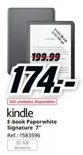 Oferta de Kindle - E-book Paperwhite Signature 7" por 174€ en MediaMarkt