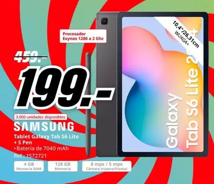 Oferta de Samsung - Tablet Galaxy Tab S6 Lite + Spen por 199€ en MediaMarkt