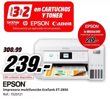 Oferta de Brother - Impresora Multifuncion Ecotank ET-2856 por 239€ en MediaMarkt