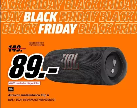 Oferta de JBL - Black Friday Black por 89€ en MediaMarkt