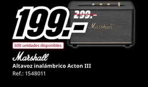 Oferta de Marshall Altavoz Inalambrico Action III por 199€ en MediaMarkt