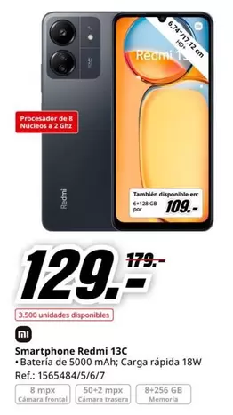 Oferta de Xiaomi - Smartphone Redmi 13c por 129€ en MediaMarkt