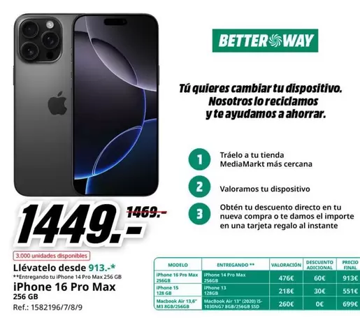 Oferta de Apple - Iphone 16 Pro Max 256GB por 1449€ en MediaMarkt