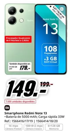 Oferta de Xiaomi - Smartphone Redmi Note 13 por 149€ en MediaMarkt