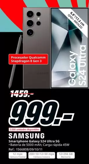 Oferta de Samsung - Smartphone Galaxy S24 Ultra 5g por 999€ en MediaMarkt